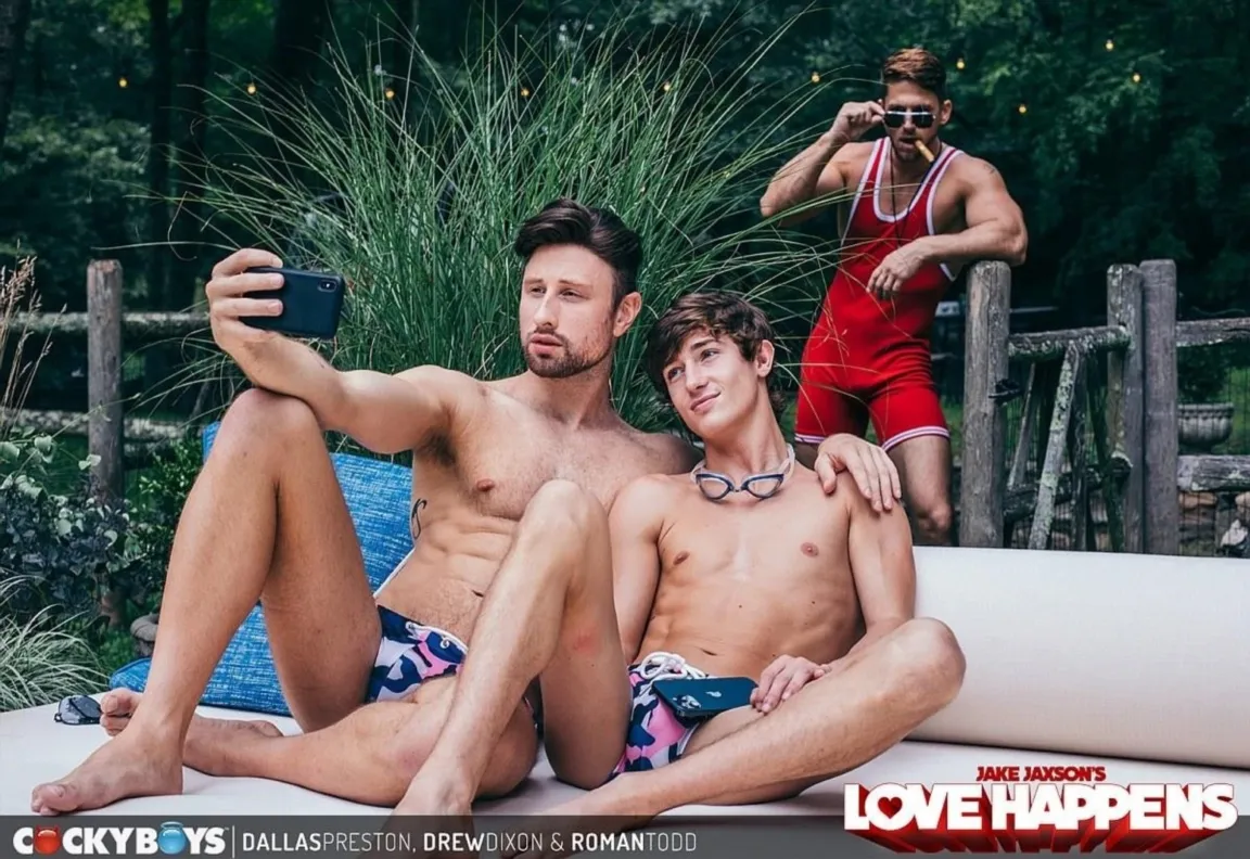 Love Happens: Dallas Preston, Drew Dixon & Roman Todd Poolside - Gay Porn Video on GayFull